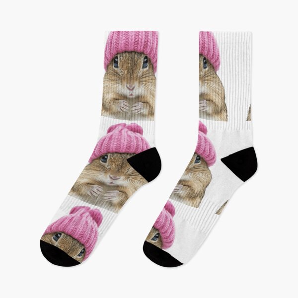 Item preview, Cozy Gerbil Wearing Pink Winter Hat Trendy Animal Fashion Artwork designed and sold by LazyOwlStore.
