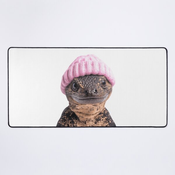 Item preview, Cozy Gila Monster Wearing Pink Winter Hat Trendy Animal Fashion Artwork designed and sold by LazyOwlStore.
