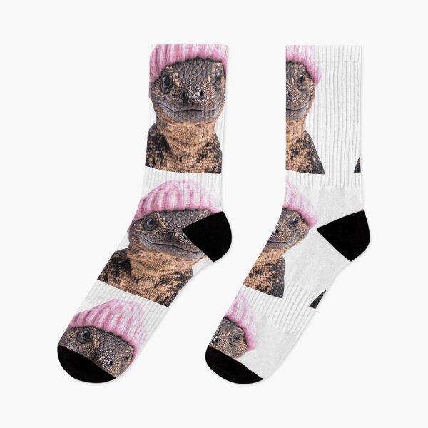 Item preview, Cozy Gila Monster Wearing Pink Winter Hat Trendy Animal Fashion Artwork designed and sold by LazyOwlStore.