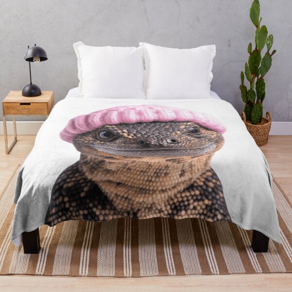 Item preview, Cozy Gila Monster Wearing Pink Winter Hat Trendy Animal Fashion Artwork designed and sold by LazyOwlStore.