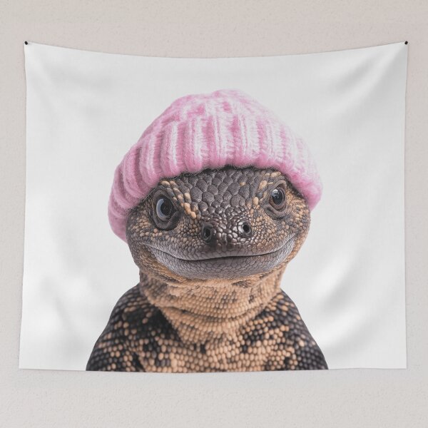 Item preview, Cozy Gila Monster Wearing Pink Winter Hat Trendy Animal Fashion Artwork designed and sold by LazyOwlStore.