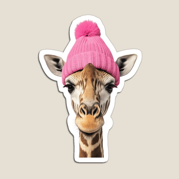 Artikel-Vorschau von Gemütliche Giraffe trägt rosa Wintermütze trendige Tiermode Kunstwerk, designt und verkauft von LazyOwlStore.
