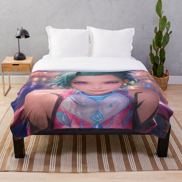 Item preview, Anime Smiling Cyberpunk Girl Neon City with Pink Jacket Purple Eyes designed and sold by Diezmofari.