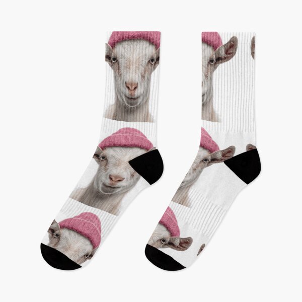 Item preview, Cozy Goat Wearing Pink Winter Hat Trendy Animal Fashion Artwork designed and sold by LazyOwlStore.