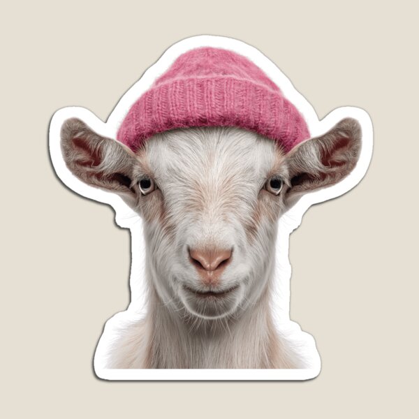 Item preview, Cozy Goat Wearing Pink Winter Hat Trendy Animal Fashion Artwork designed and sold by LazyOwlStore.