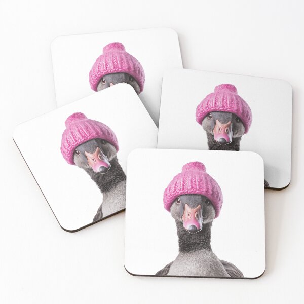 Item preview, Cozy Goose Wearing Pink Winter Hat Trendy Animal Fashion Artwork designed and sold by LazyOwlStore.