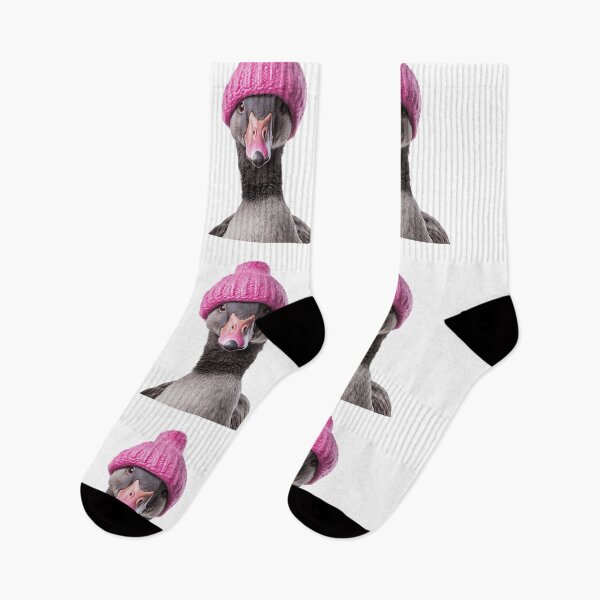 Item preview, Cozy Goose Wearing Pink Winter Hat Trendy Animal Fashion Artwork designed and sold by LazyOwlStore.