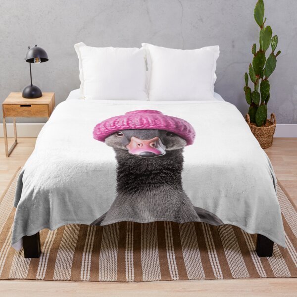 Item preview, Cozy Goose Wearing Pink Winter Hat Trendy Animal Fashion Artwork designed and sold by LazyOwlStore.