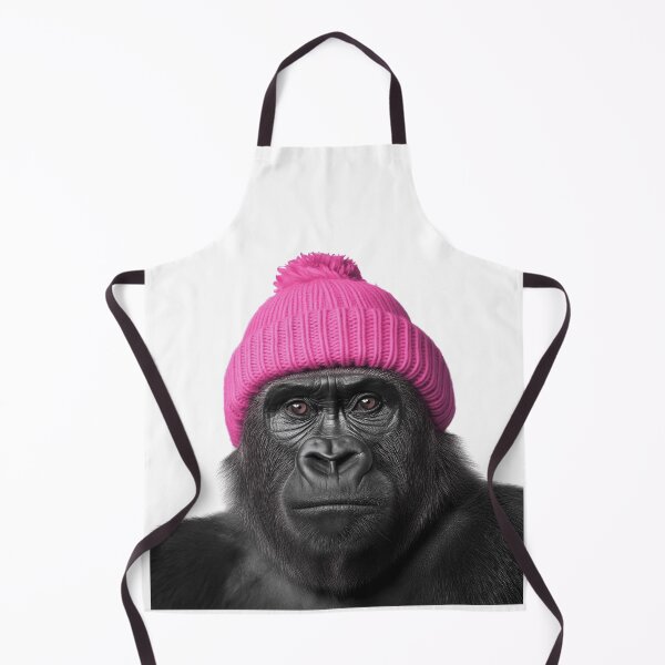 Item preview, Cozy Gorilla Wearing Pink Winter Hat Trendy Animal Fashion Artwork designed and sold by LazyOwlStore.
