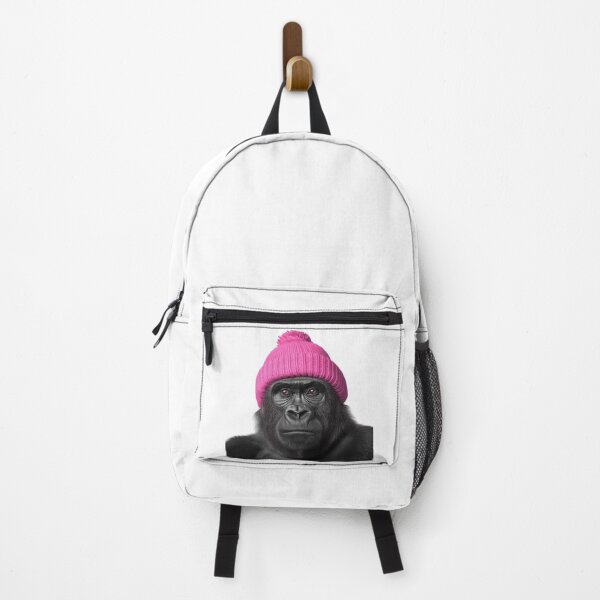 Item preview, Cozy Gorilla Wearing Pink Winter Hat Trendy Animal Fashion Artwork designed and sold by LazyOwlStore.