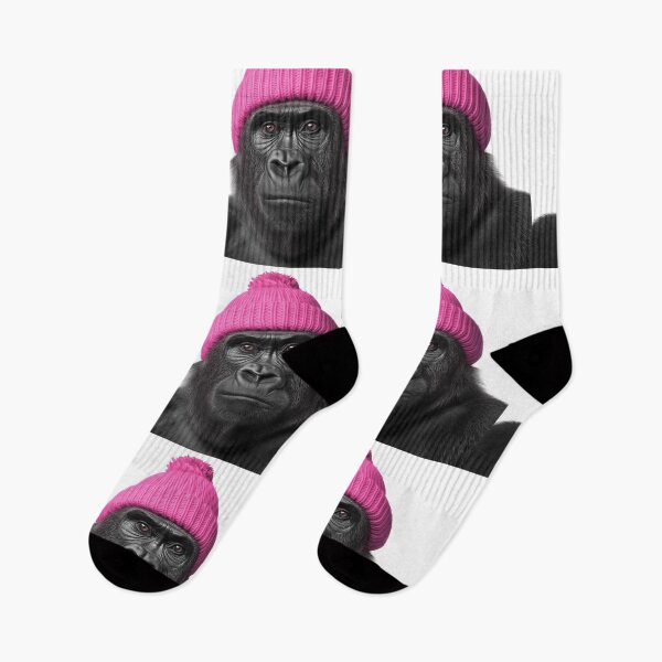 Item preview, Cozy Gorilla Wearing Pink Winter Hat Trendy Animal Fashion Artwork designed and sold by LazyOwlStore.