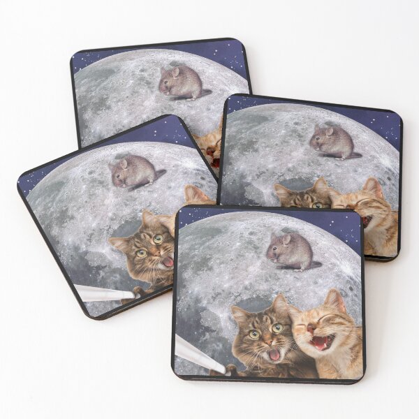 Item preview, Funny Cats in space selfie on the moon with mouse   designed and sold by ClickATee Store .