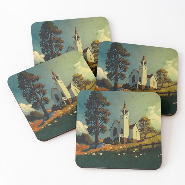 Item preview, Frontier Church at Sunrise – Vintage Western Travel Poster designed and sold by thaneydesign.