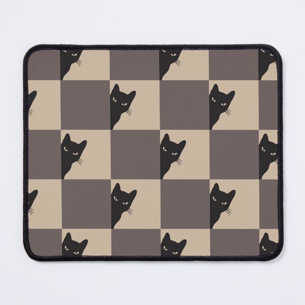 Item preview, Playful Checker board Cat Peeping Pattern 10 in Contemporary Beige Brown Black designed and sold by nineFlorals.