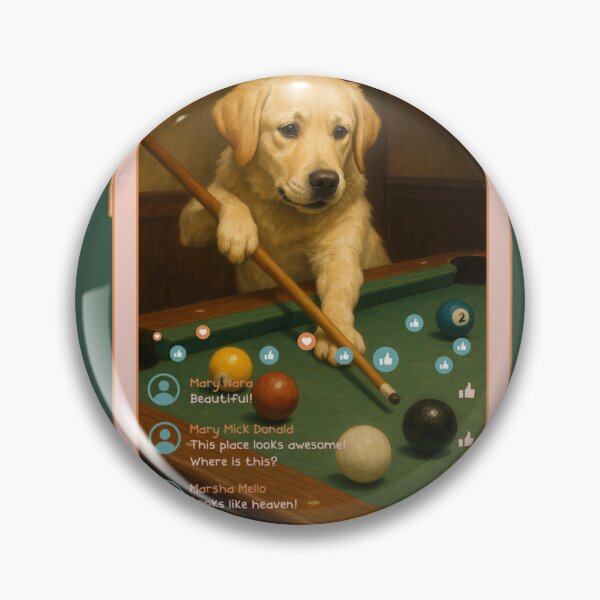 Item preview, "Billiard Dog Live Stream – Cute Golden Retriever Playing Pool" designed and sold by Nadia-joy.