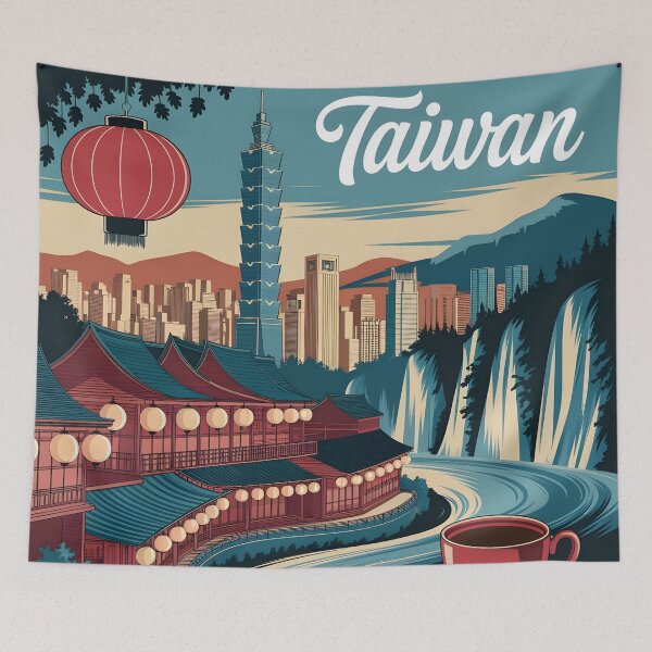 Item preview, Taiwan: Vintage Cultural Poster – Taipei 101, Jiufen Lanterns & Taroko Gorge designed and sold by LSVart.