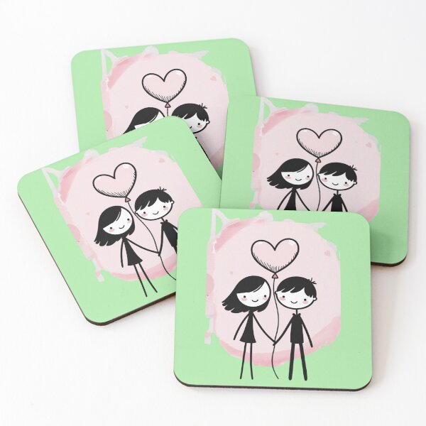 Item preview, Cute Couple Holding Heart Balloon – Romantic Love Cartoon Illustration designed and sold by PlayfulMindArts.