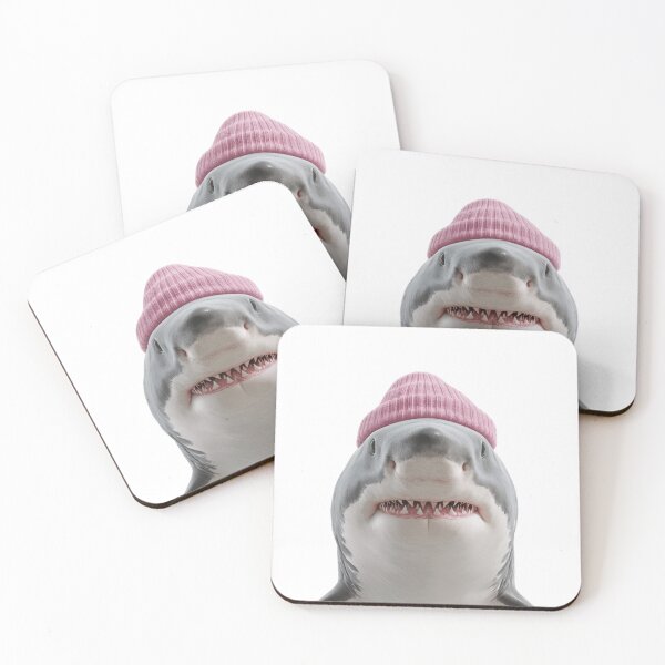 Item preview, Cozy Great white Shark Wearing Pink Winter Hat Trendy Animal Fashion Artwork designed and sold by LazyOwlStore.