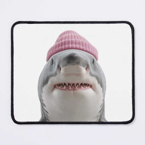 Item preview, Cozy Great white Shark Wearing Pink Winter Hat Trendy Animal Fashion Artwork designed and sold by LazyOwlStore.
