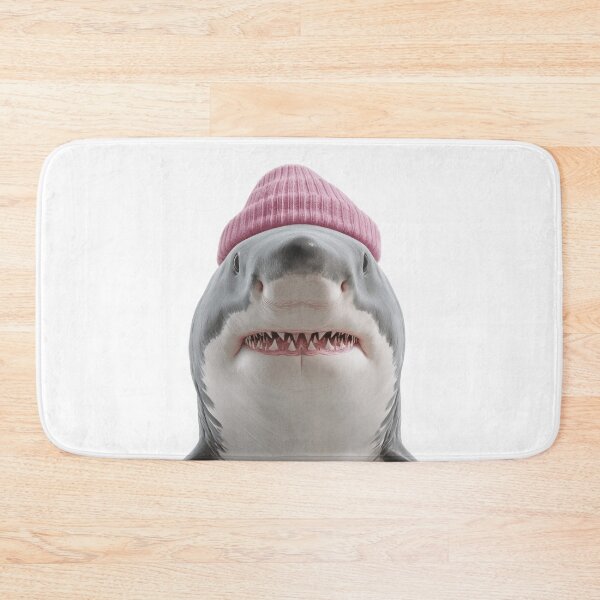 Item preview, Cozy Great white Shark Wearing Pink Winter Hat Trendy Animal Fashion Artwork designed and sold by LazyOwlStore.