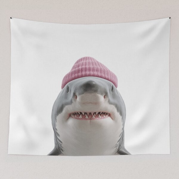 Item preview, Cozy Great white Shark Wearing Pink Winter Hat Trendy Animal Fashion Artwork designed and sold by LazyOwlStore.