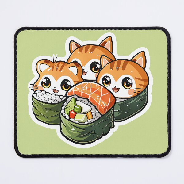 Item preview, Triplets Sushi Cats Platter – Kawaii Sushi Cat Art designed and sold by luminumance.