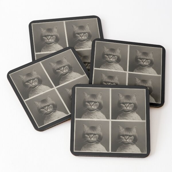Item preview, Hilarious Cat Haircut Photo – Retro Kitty in Photo Booth designed and sold by RockFireMerch.