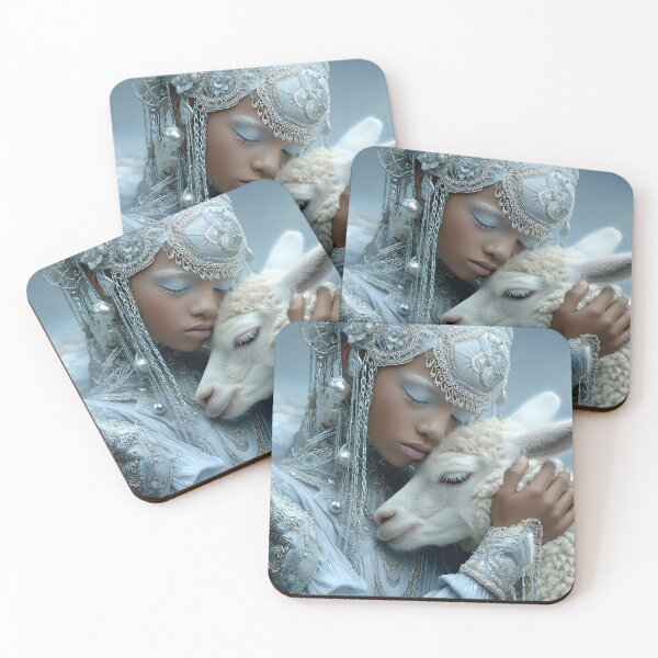 Item preview, Elegant Girl Embracing a White Lamb in Nature designed and sold by Artessie.