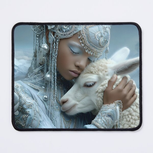 Item preview, Elegant Girl Embracing a White Lamb in Nature designed and sold by Artessie.