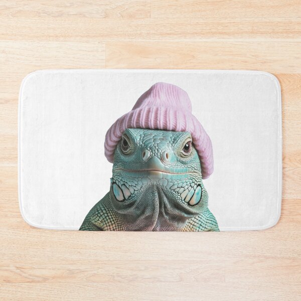 Item preview, Cozy Green Iguana Wearing Pink Winter Hat Trendy Animal Fashion Artwork designed and sold by LazyOwlStore.