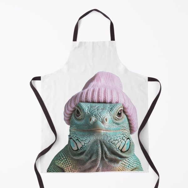Item preview, Cozy Green Iguana Wearing Pink Winter Hat Trendy Animal Fashion Artwork designed and sold by LazyOwlStore.