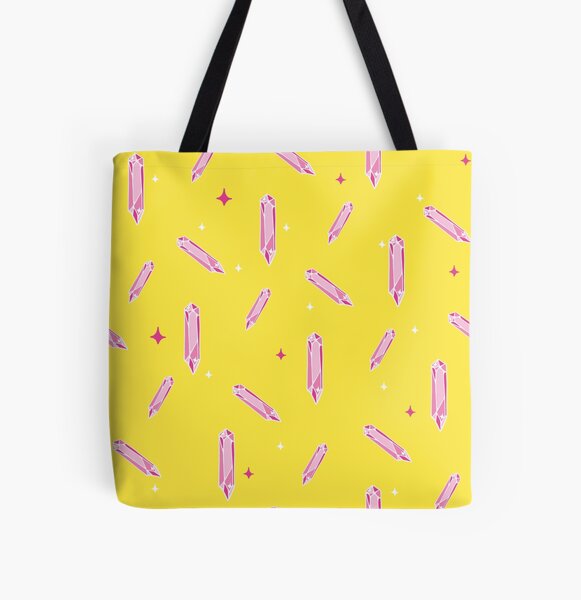 Magic pink crystal on a sunny yellow background All Over Print Tote Bag