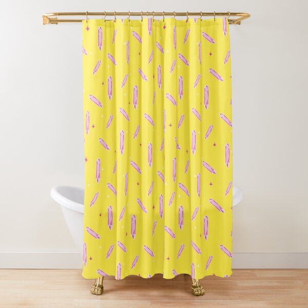 Magic pink crystal on a sunny yellow background Shower Curtain