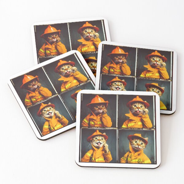 Item preview, Funny Firefighter Cat Photo Booth | Cute Cat In Uniform Animal Art designed and sold by RockFireMerch.