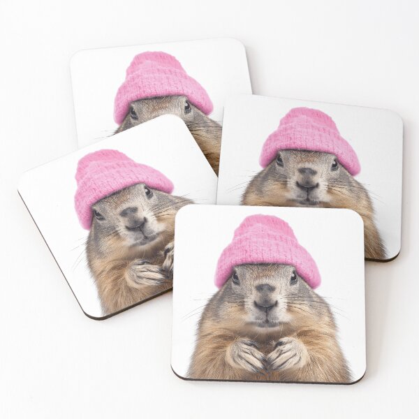 Item preview, Cozy Groundhog Wearing Pink Winter Hat Trendy Animal Fashion Artwork designed and sold by LazyOwlStore.