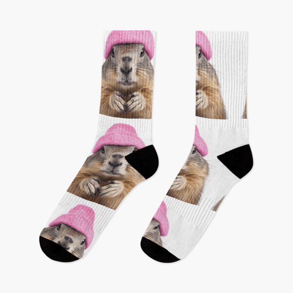Item preview, Cozy Groundhog Wearing Pink Winter Hat Trendy Animal Fashion Artwork designed and sold by LazyOwlStore.