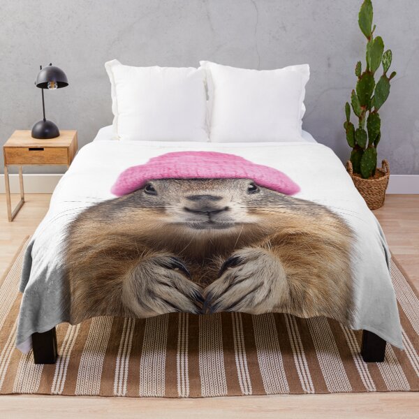 Item preview, Cozy Groundhog Wearing Pink Winter Hat Trendy Animal Fashion Artwork designed and sold by LazyOwlStore.