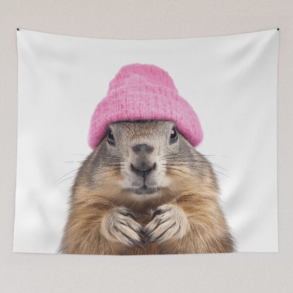 Item preview, Cozy Groundhog Wearing Pink Winter Hat Trendy Animal Fashion Artwork designed and sold by LazyOwlStore.