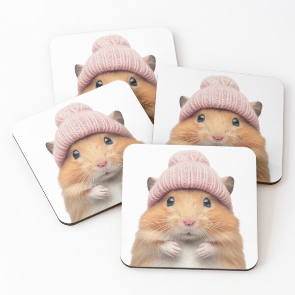 Item preview, Cozy Hamster Wearing Pink Winter Hat Trendy Animal Fashion Artwork designed and sold by LazyOwlStore.