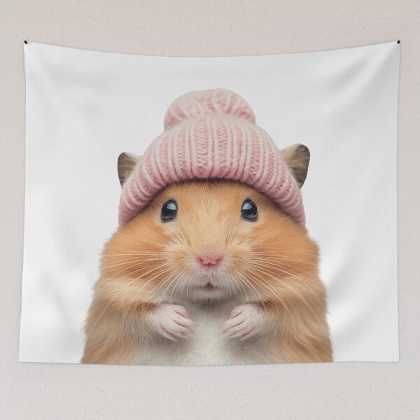Item preview, Cozy Hamster Wearing Pink Winter Hat Trendy Animal Fashion Artwork designed and sold by LazyOwlStore.