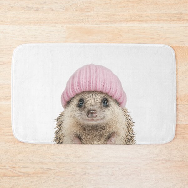 Item preview, Cozy Hedgehog Wearing Pink Winter Hat Trendy Animal Fashion Artwork designed and sold by LazyOwlStore.
