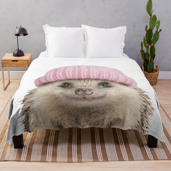 Item preview, Cozy Hedgehog Wearing Pink Winter Hat Trendy Animal Fashion Artwork designed and sold by LazyOwlStore.