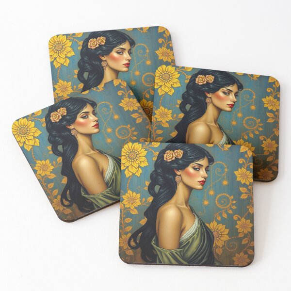 Item preview, Portrait of a woman with flowers painting after Gustav Klimt designed and sold by Vintage Designs +.