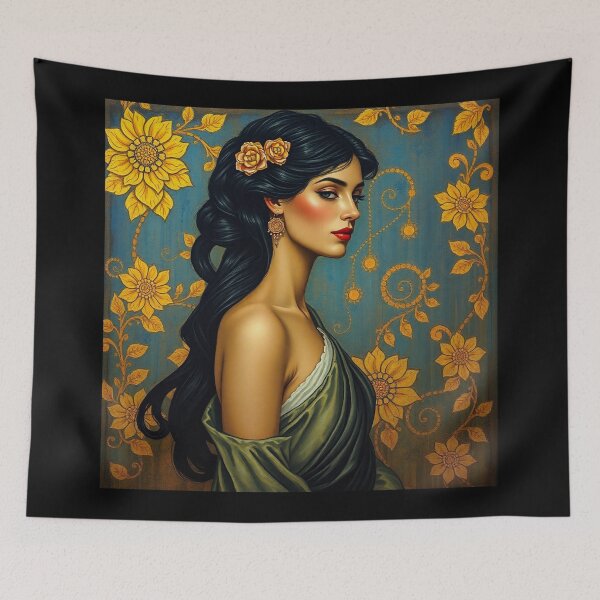 Item preview, Portrait of a woman with flowers painting after Gustav Klimt designed and sold by Vintage Designs +.