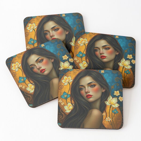 Item preview, Portrait of a woman with flowers painting after Gustav Klimt designed and sold by Vintage Designs +.