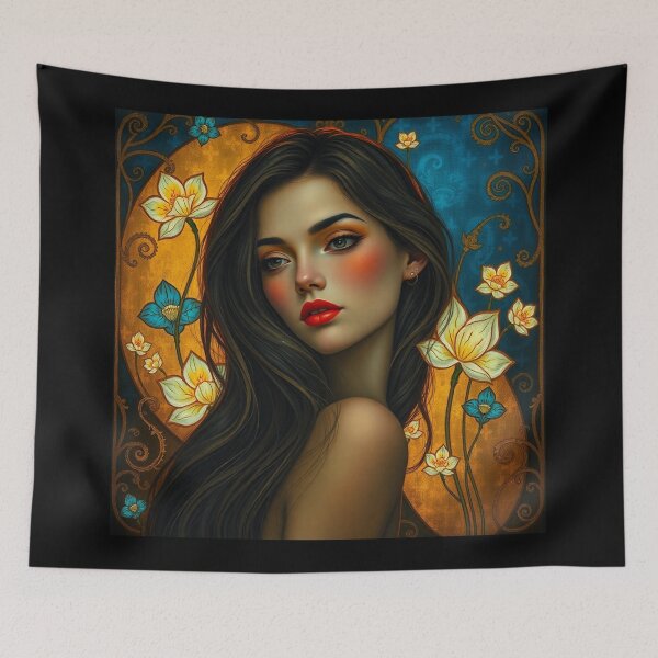 Item preview, Portrait of a woman with flowers painting after Gustav Klimt designed and sold by Vintage Designs +.