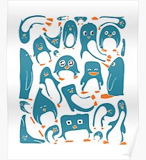 Petrol Colored Penguin Party Poster
