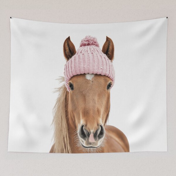 Item preview, Caballo acogedor con sombrero rosa de invierno, ilustración de moda animal de moda designed and sold by LazyOwlStore.