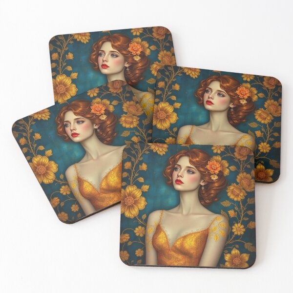 Item preview, Portrait of a woman with flowers painting after Gustav Klimt designed and sold by Vintage Designs +.