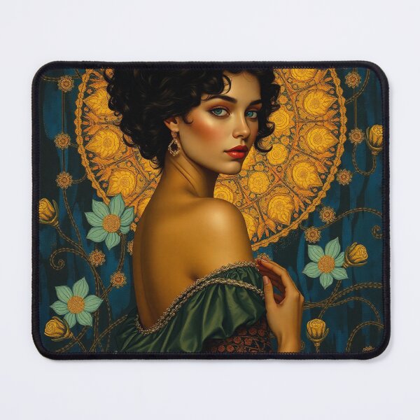 Item preview, Portrait of a woman with flowers painting after Gustav Klimt designed and sold by Vintage Designs +.